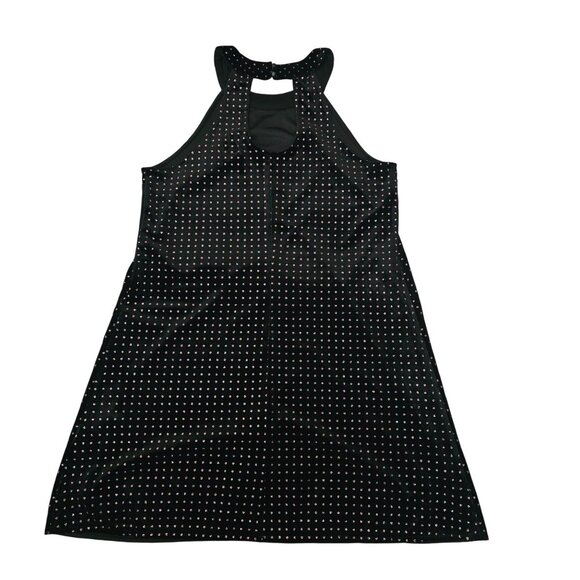 Candie's Black Velvet Sparkly Polka Dot Keyhole Back Halter Dress Women's Large - Picture 3 of 10
